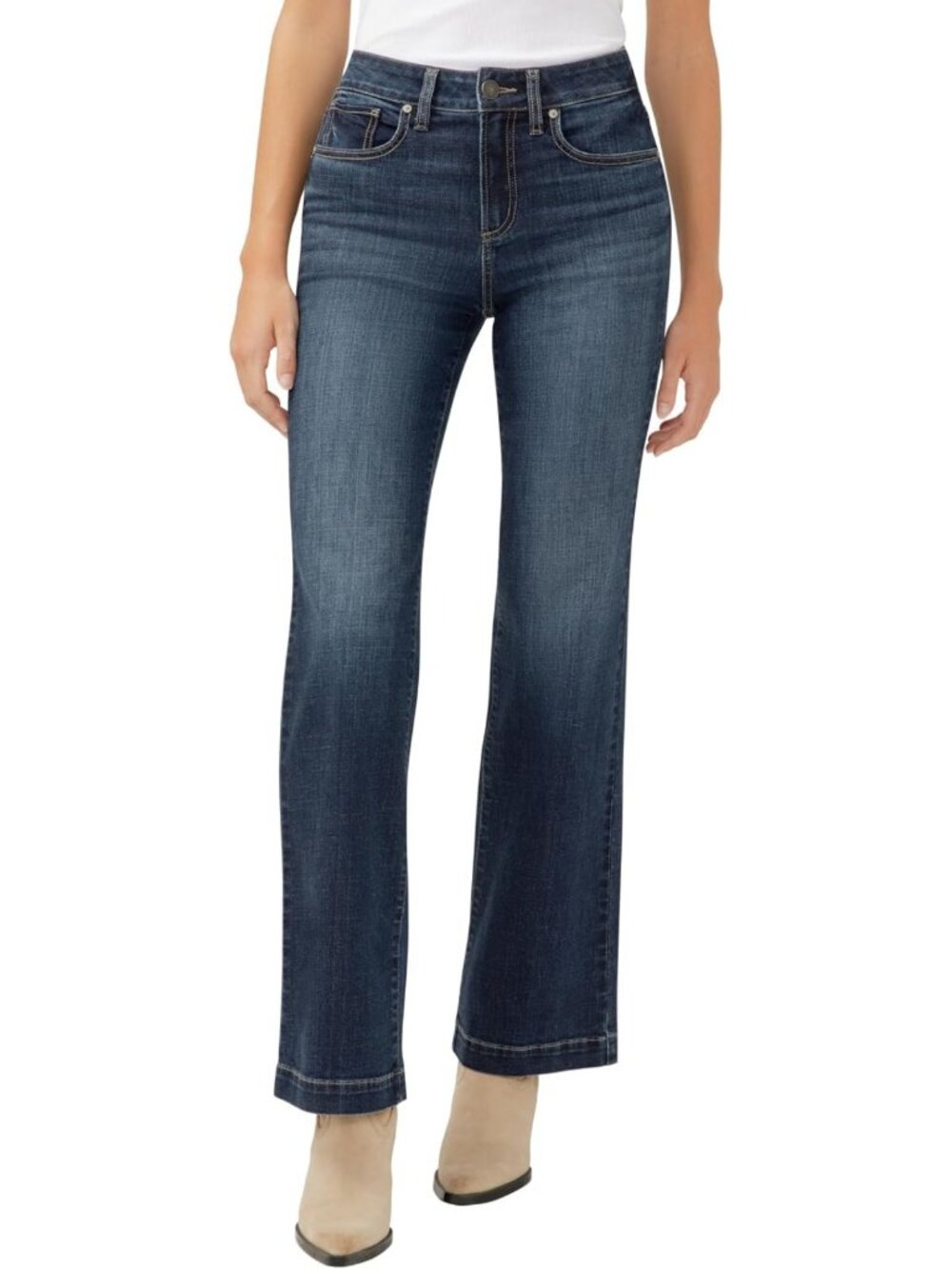 High Rise Curvy Fit Trouser Leg Jeans for Women - Stylish Silver Denim Look